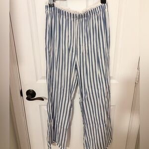 Blue & White Striped Wide Leg Pull-On Pants Size Large